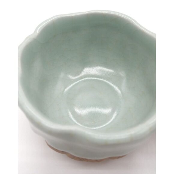2 Small Celadon Flower Bloom Two-Tone Ceramic Bowls
